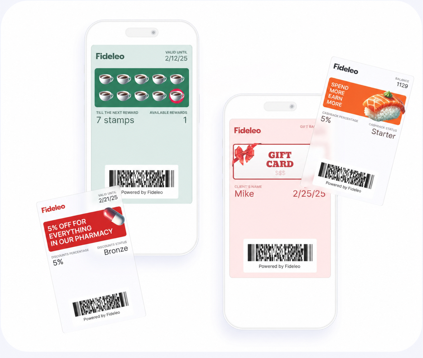 Cartes de fidélité Fideleo dans l'Apple Wallet : carte à tampons, carte cadeau et carte cashback