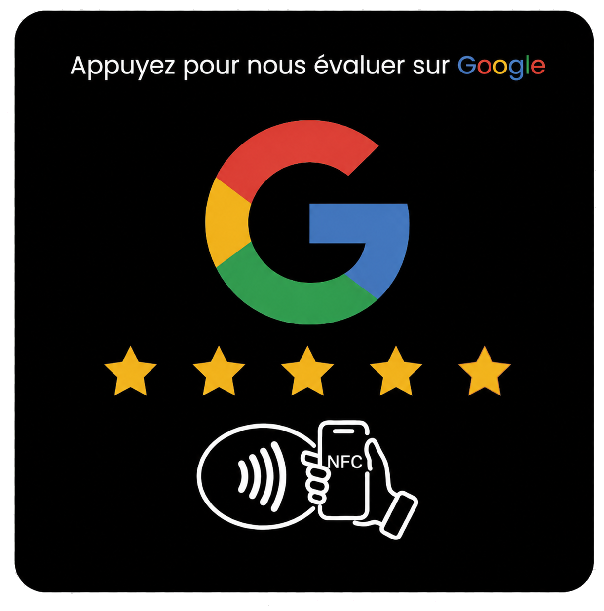 Plaque avis Google Fideleo, design noir élégant